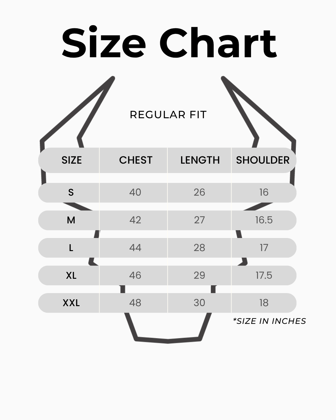 Size chart for Flow Performance T-Shirt