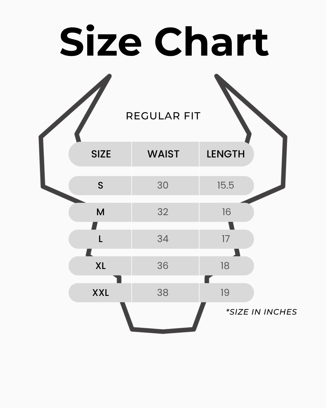 Size chart for Velocity Training Shorts