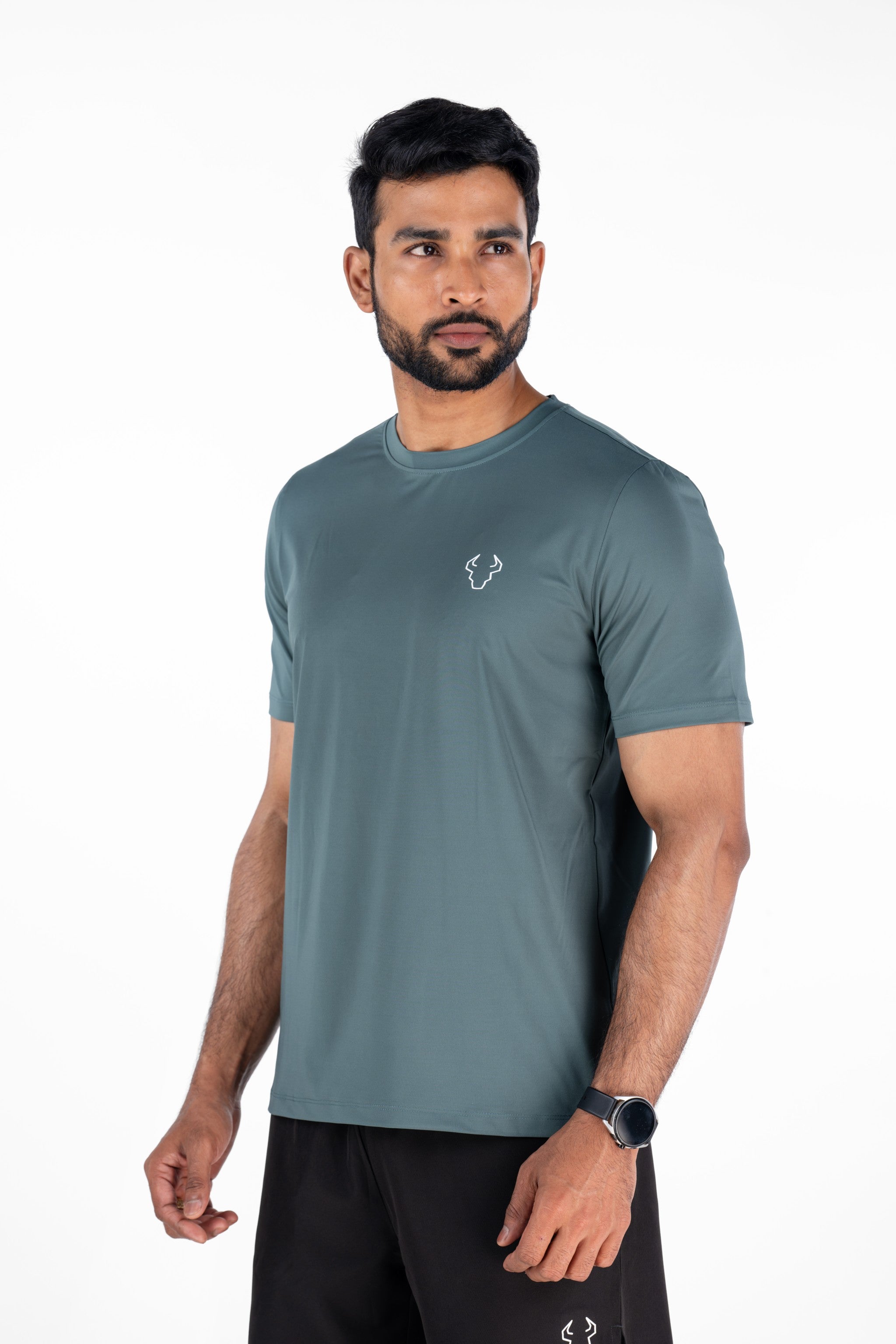 Activewear Fabric high stretch worn by man in Foggy Green
