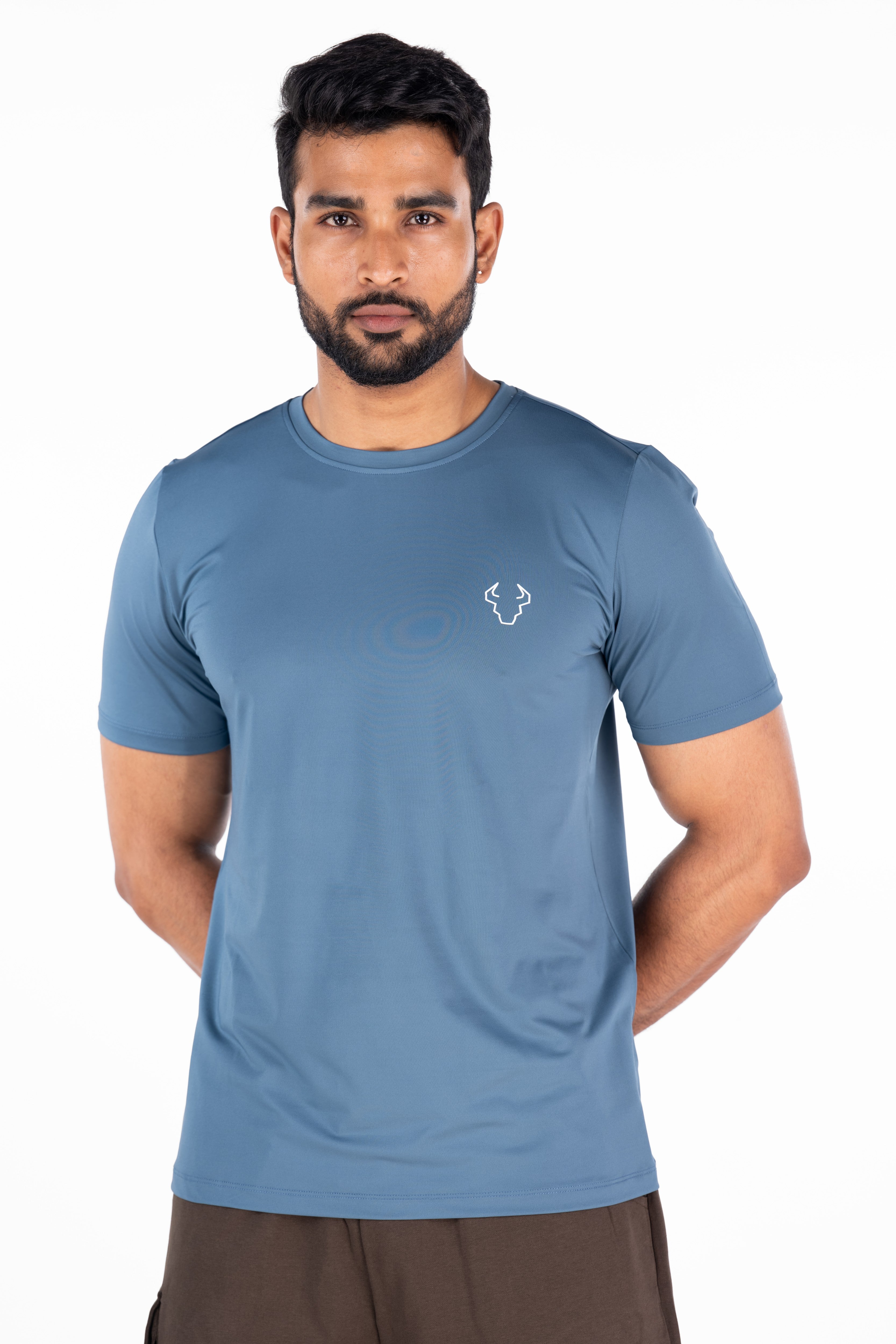 Activewear Fabric high stretch worn by man in aqua Blue