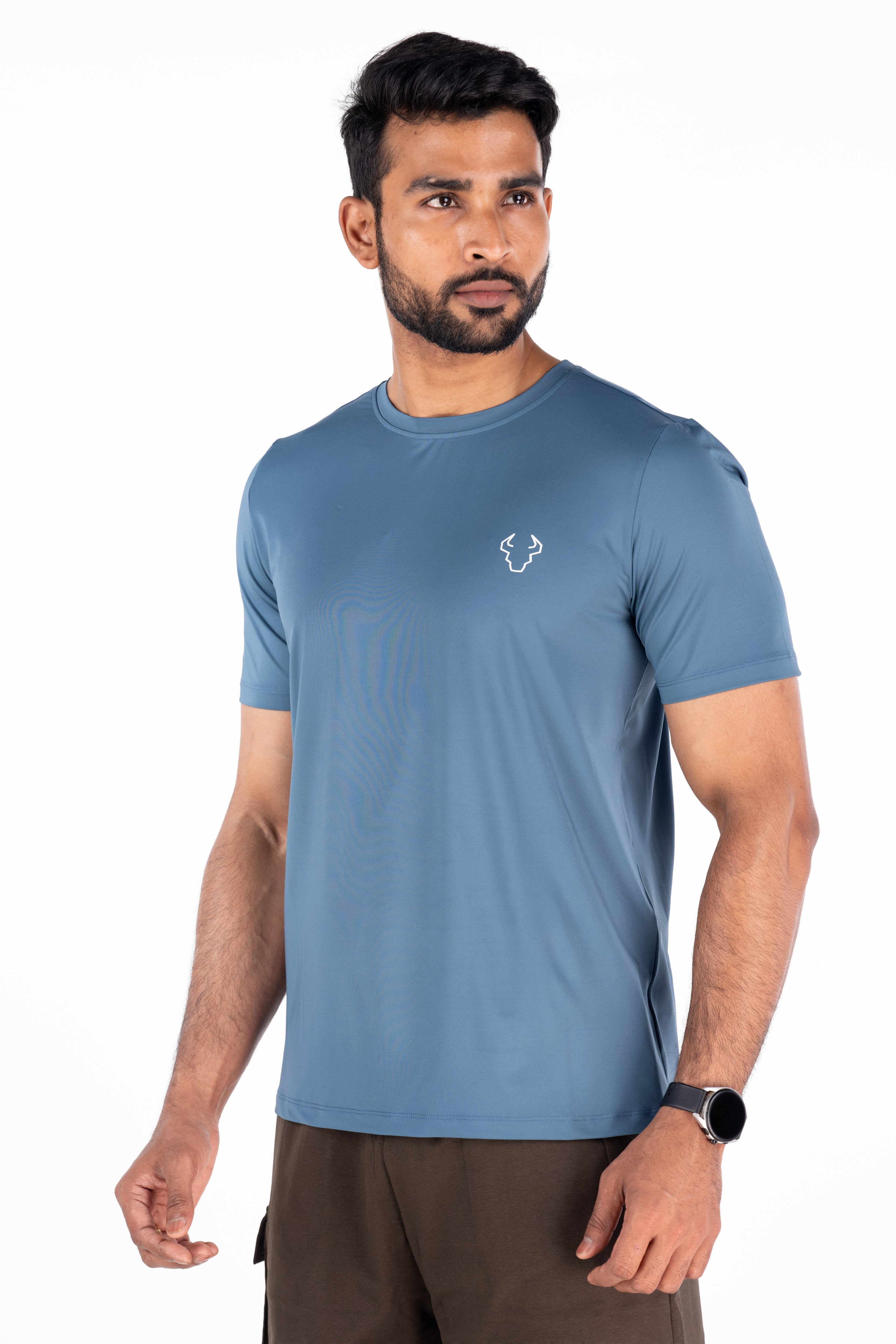 Activewear Fabric high stretch worn by man in aqua Blue