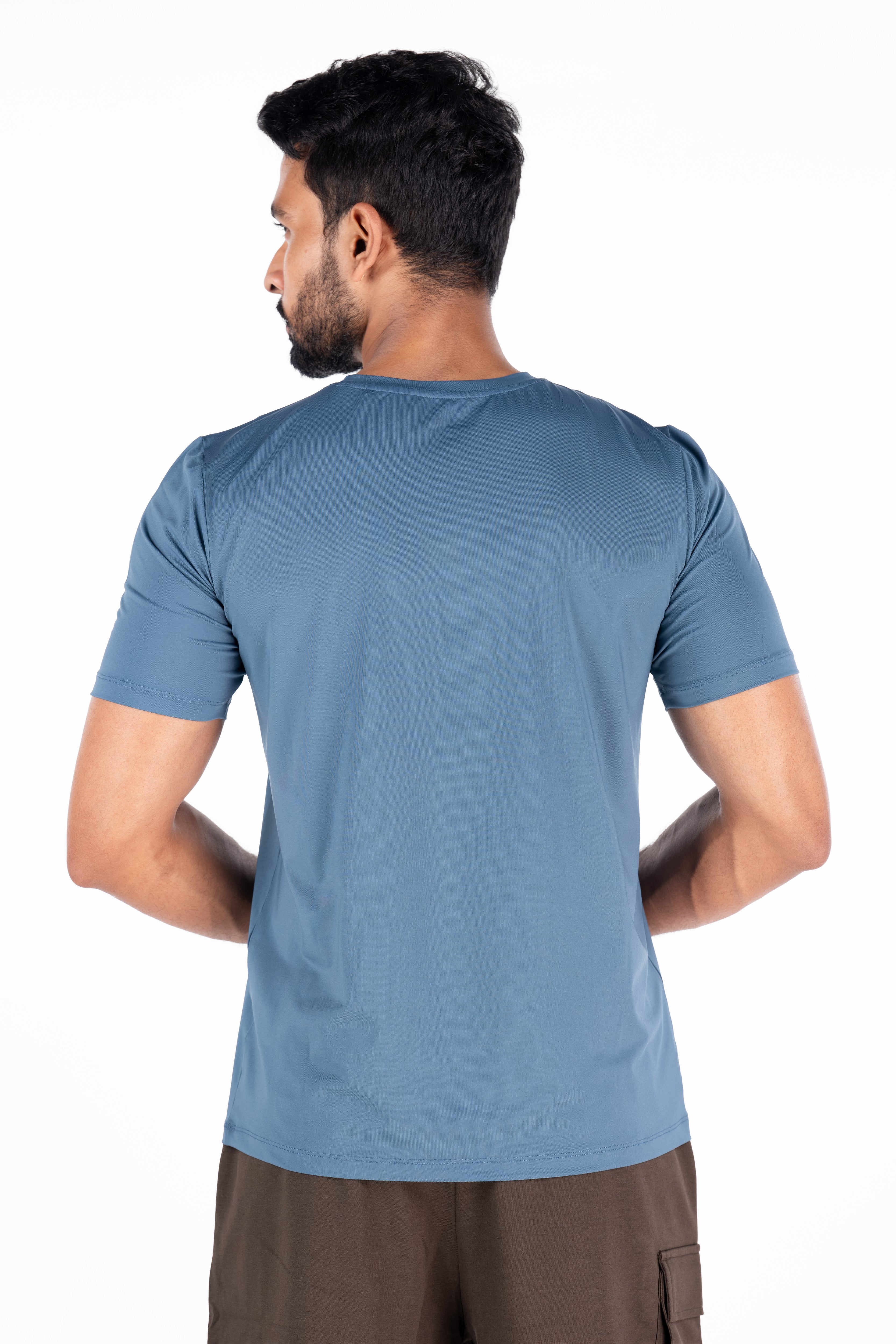 Activewear Fabric high stretch worn by man in aqua Blue