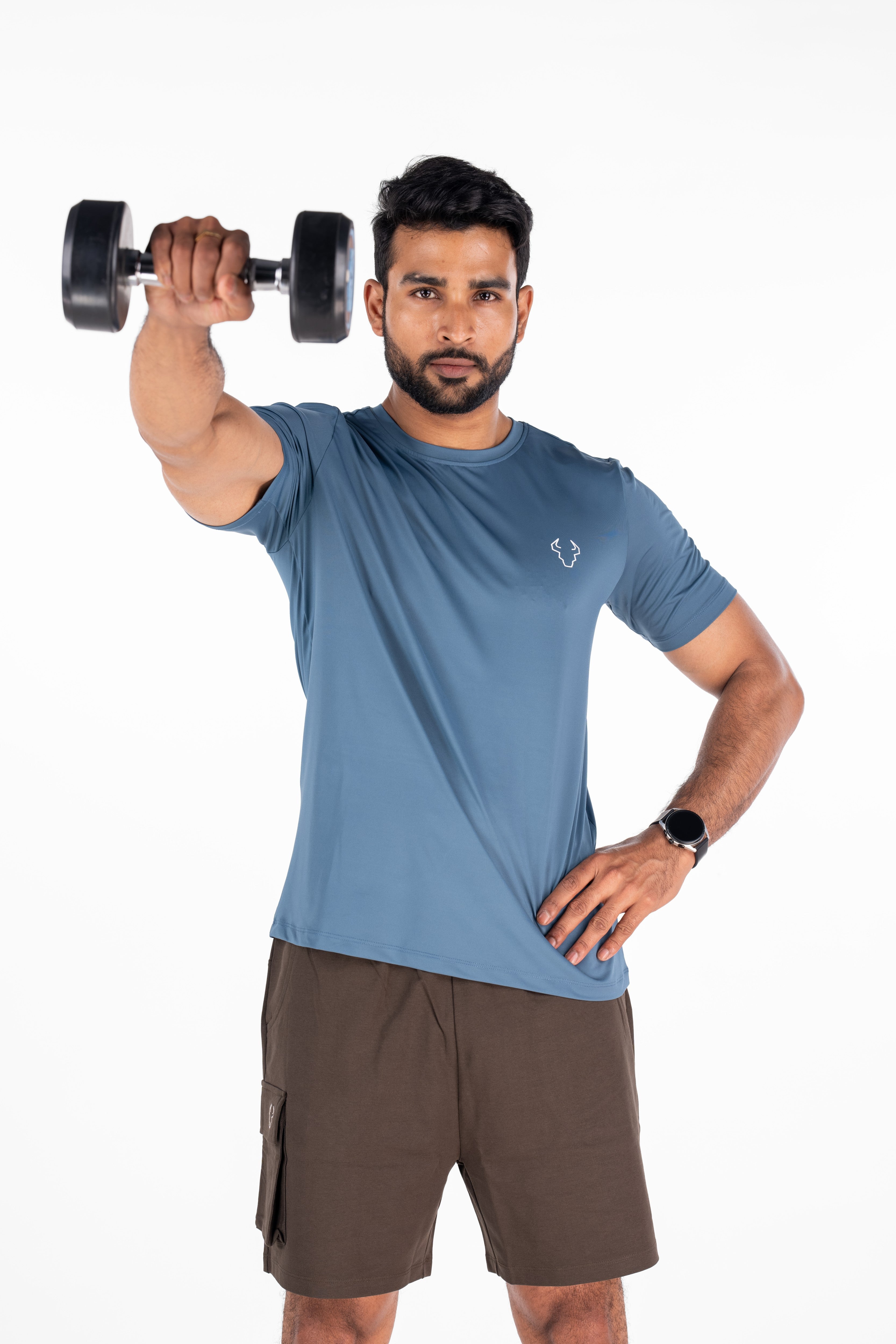 Activewear Fabric high stretch worn by man in aqua Blue