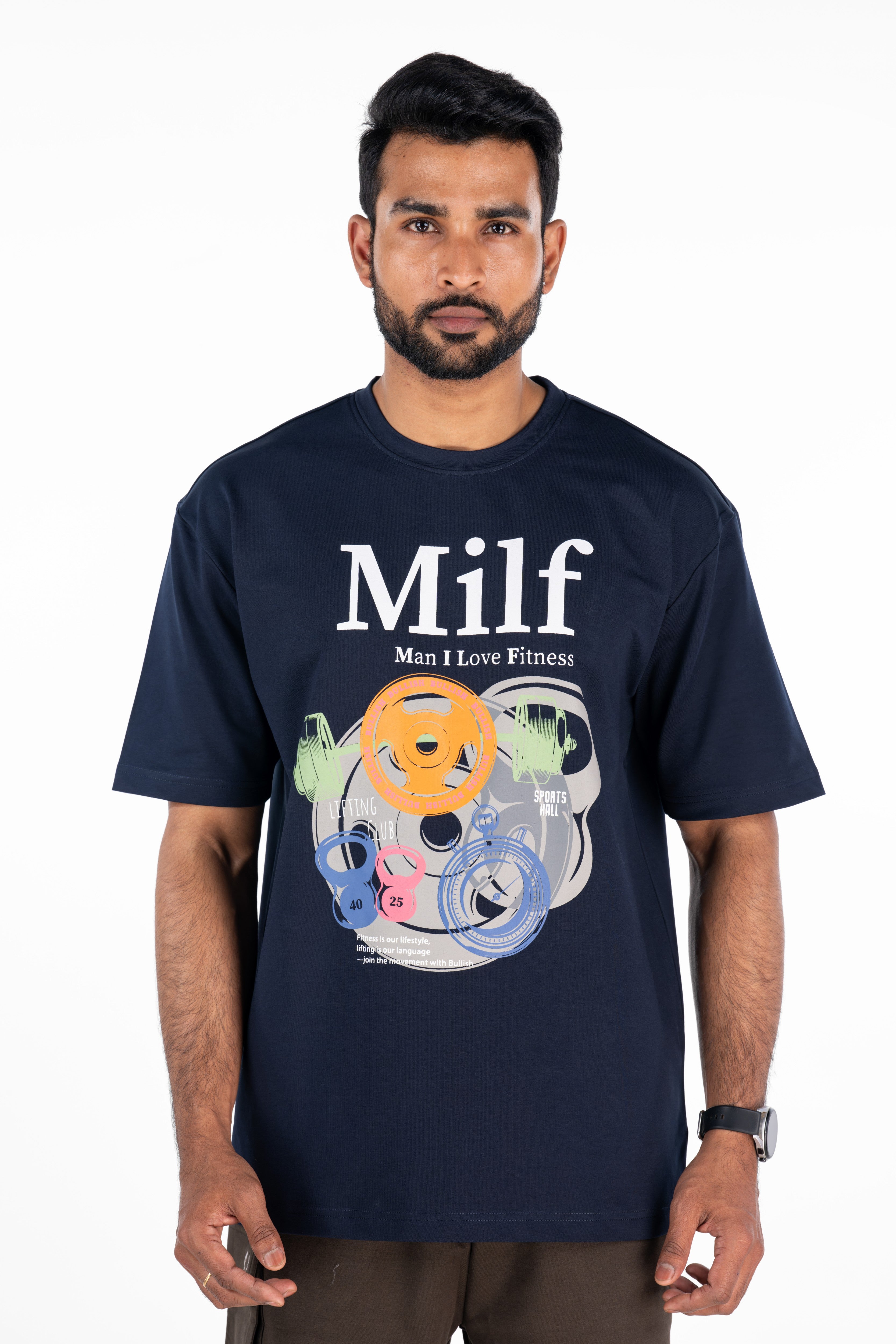 Bullish MILF Pump Cover in Navy — oversized athletic pump cover for gym wear